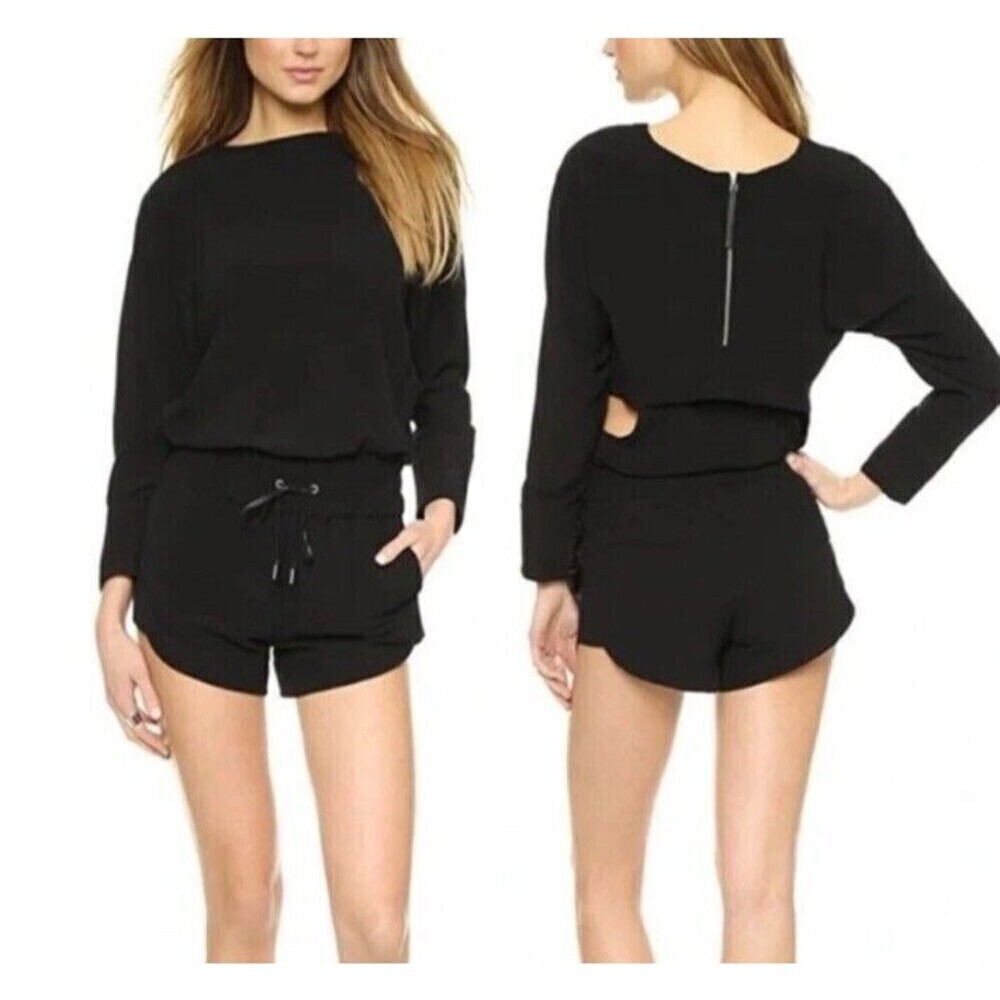 Women's Helmut Lang Black Long Sleeve Drawstring Romper Size P Small
